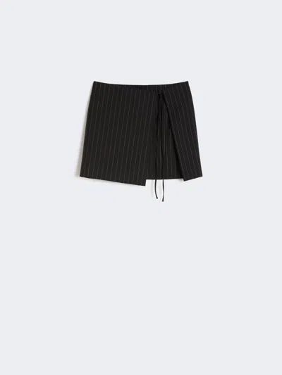 Max Mara Pinstripe Gabardine Mini Skirt In Black