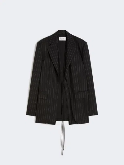 Max Mara Pinstripe Gabardine Tailored Blazer In Black