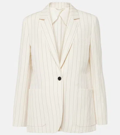 Max Mara Pinstripe Linen And Cotton Blazer In White