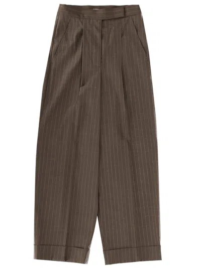 Max Mara Pinstripe Pants In Brown