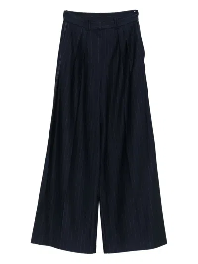 Max Mara Pinstripe Pleated Trousers In Blue