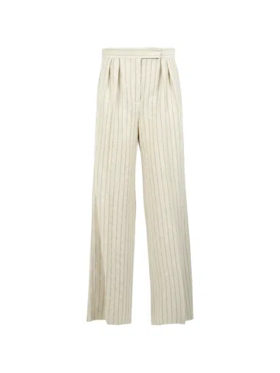 Max Mara Pinstripe Pleated Trousers In Neutral