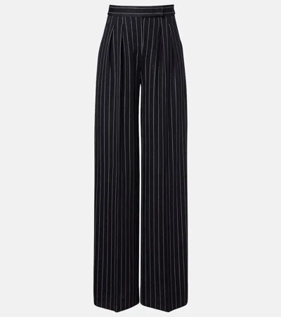 Max Mara Pinstripe Pleated Wide-leg Pants In Blue