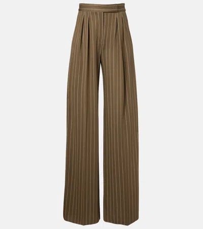 Max Mara Pinstripe Pleated Wide-leg Pants In Green