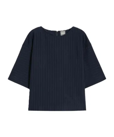 Max Mara Pinstripe Short-sleeved Top In Blue