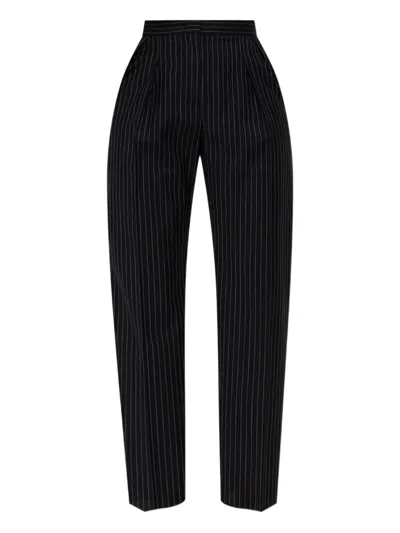 Max Mara Pinstripe Wool Pants In Black