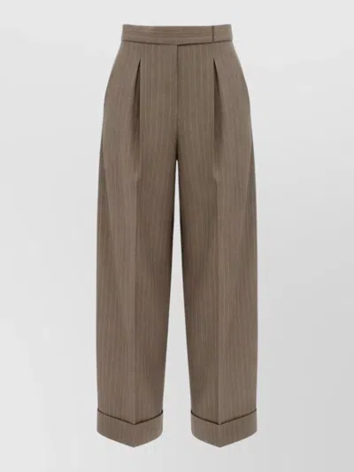 Max Mara Pinstripe Wool Tailored Trousers In Brown