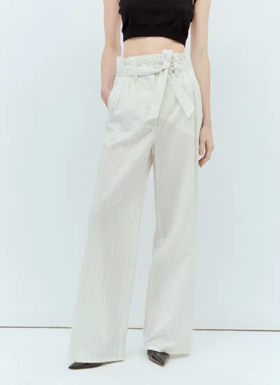 Max Mara Pinstriped Canvas Wide Trousers In White Black