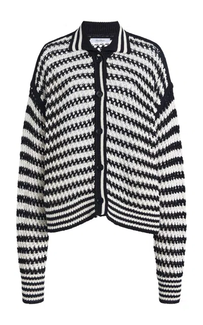 Max Mara Pinstriped Cotton Cardigan In White