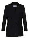 Max Mara Double-breasted Wool Jacket With Pinstripe Design In Black