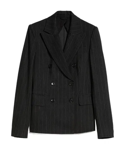 Max Mara Pinstriped Double-breasted Blazer In Gray
