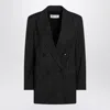 Max Mara Double-breasted Wool Jacket With Pinstripe Design In Black