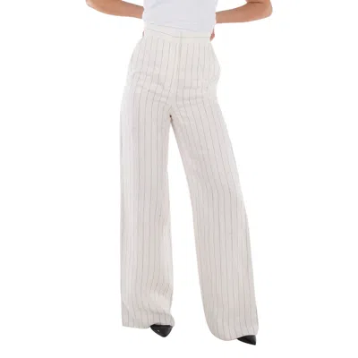Max Mara Pinstriped Linen Trousers In White