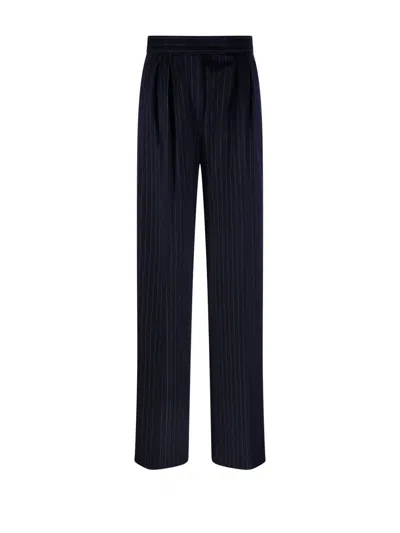 Max Mara Pinstriped Straight Leg Trousers In Blue