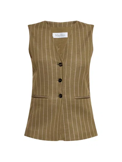 Max Mara Pinstriped Tailored Vest In Kaki