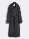 Max Mara Pinstriped Trench Coat In Pure Wool In Blue