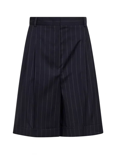 Max Mara Pinstriped Virgin Wool Bermuda Shorts In Blue