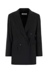 Max Mara Pinstriped Virgin Wool Blazer In Black