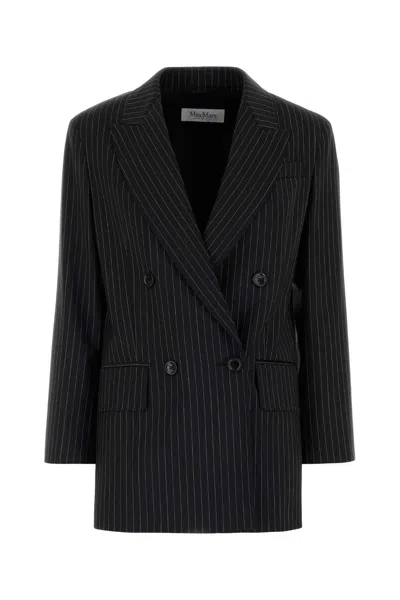 Max Mara Pinstriped Virgin Wool Blazer In Black
