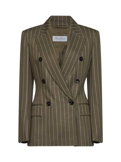 Max Mara Pinstriped Virgin Wool Blazer In Green