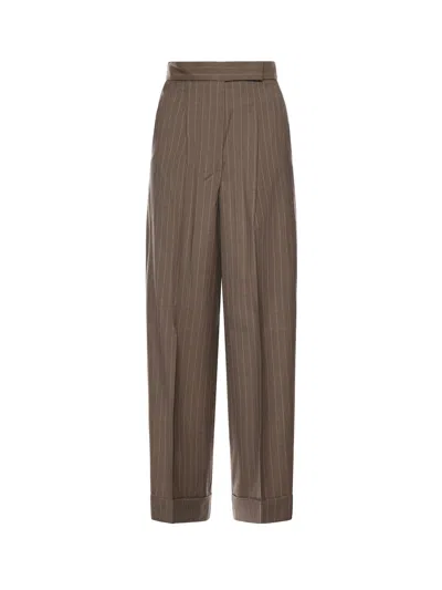 Max Mara Pinstriped Wool Trousers In Brown