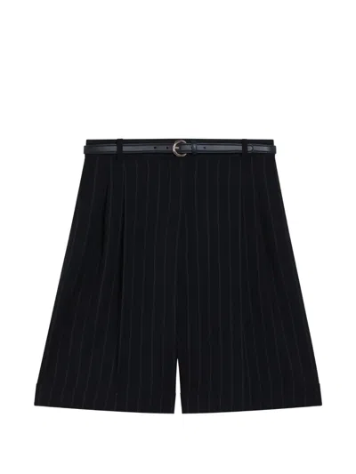Max Mara Studio Blue Pinstripe Wool Bermuda Shorts In Black