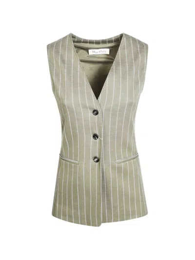Max Mara Pinstripe-pattern V-neck Waistcoat In Gray