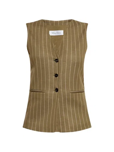 Max Mara Pinstripe-print Button-up Waistcoat In Green
