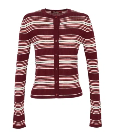 Max Mara Piombo Striped Ribbed-knit Cardigan In Brown