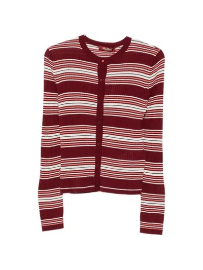 Max Mara Piombo Striped Ribbed-knit Cardigan In Red