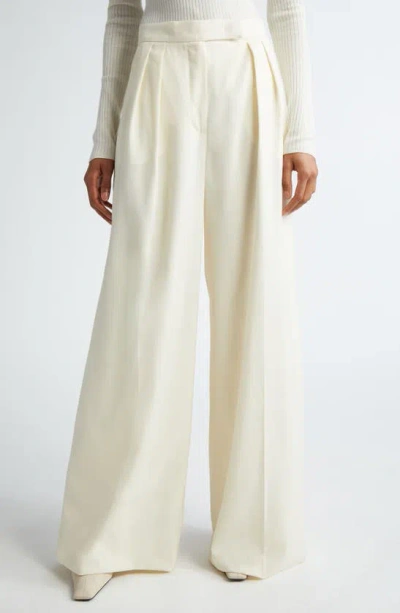 Max Mara Piomo Virgin Wool Wide Leg Trousers In Vanilla