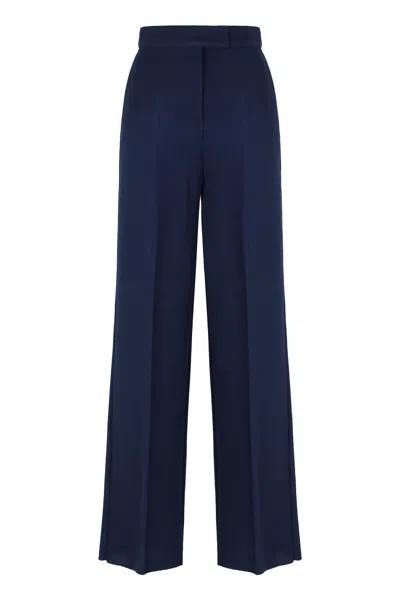 Max Mara Pique Wool Trousers In Blue