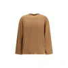 Max Mara Pisano Wool Cashmere Blend Crewneck Kint Relaxed Fit Knitwear Beige In Brown