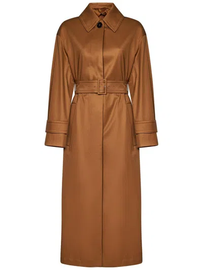 Max Mara Pistoia Belted Long-sleeved Coat In Brown
