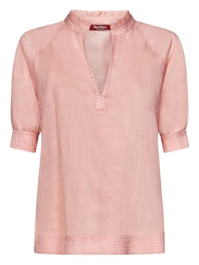 Max Mara Placket-detail Puff-sleeve Blouse In Pink
