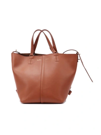 Max Mara Plages Logo Printed Tote Bag In Brown