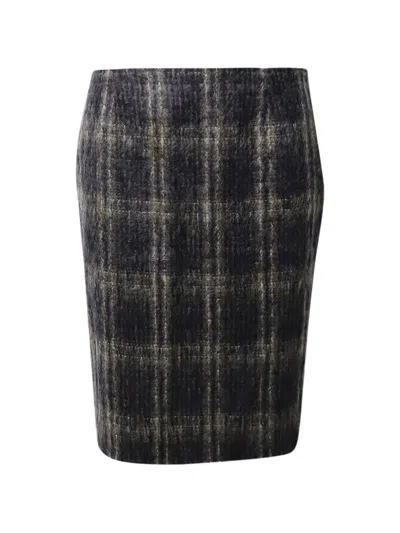 Pre-owned Max Mara Plaid Knee-length Skirt In Gray