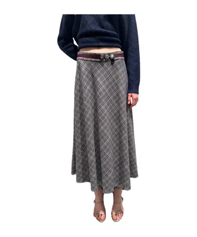 Max Mara Plaid Midi Skirt In Black