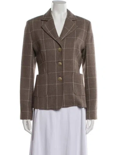 Pre-owned Max Mara Plaid Print Blazer In Brown