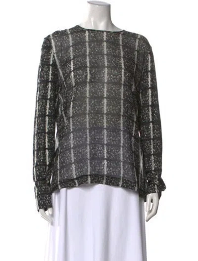 Pre-owned Max Mara Plaid Print Crew Neck Blouse In Black