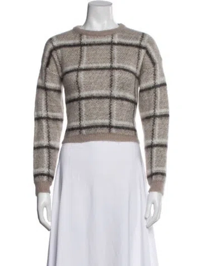 Pre-owned Max Mara Plaid Print Crew Neck Sweater In Gray
