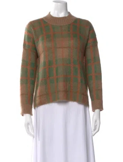 Pre-owned Max Mara Plaid Print Crew Neck Sweater In Green
