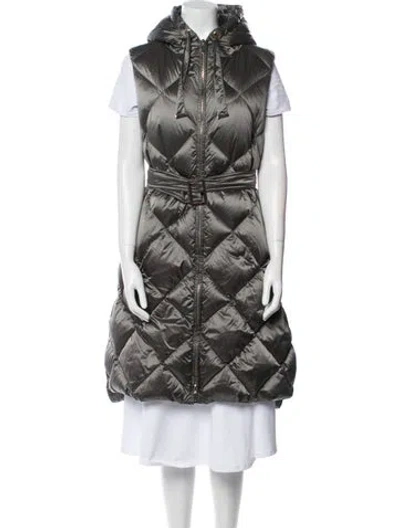 Pre-owned Max Mara Plaid Print Down Coat W/ Tags In Gray