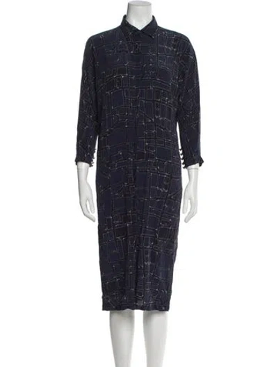 Pre-owned Max Mara Plaid Print Midi Length Dress In Blue