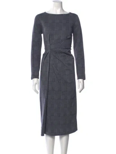 Pre-owned Max Mara Plaid Print Midi Length Dress In Gray
