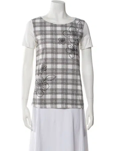 Pre-owned Max Mara Plaid Print Scoop Neck T-shirt In White