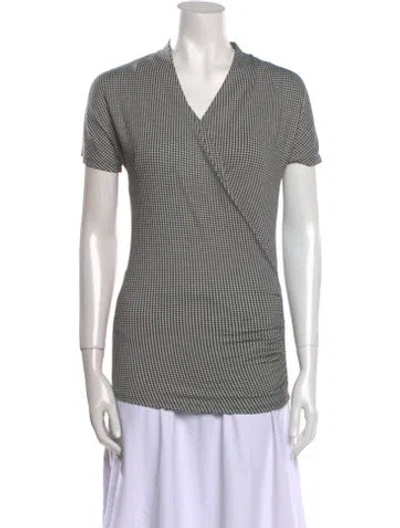 Pre-owned Max Mara Plaid Print V-neck Top In Black