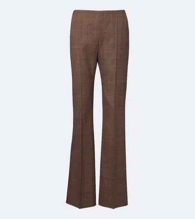 Max Mara Plaid Virgin Wool Flared Pants In Brown