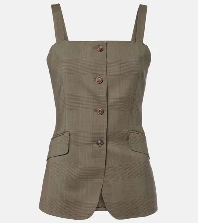Max Mara Plaid Virgin Wool Top In Green