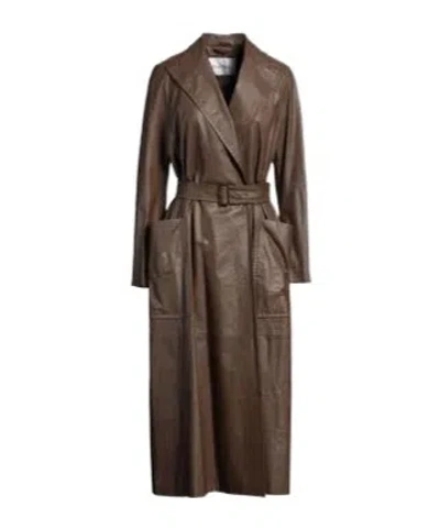 Max Mara Plain Colour Overcoats In Brown